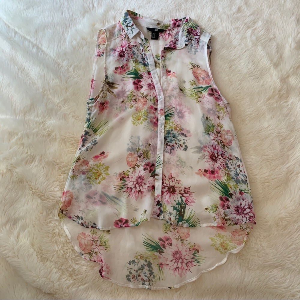 H&M Sheer Floral High-Low Blouse